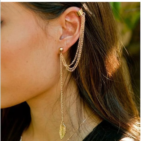 Jewelry - Punk rock leaf chain tassel dangle ear cuff wrap